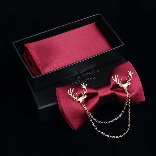 Adjustable Bow Tie Metal Wing Bowtie Pocket Square Towel Handkerchief Gift Set