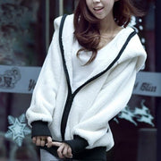 kawaii Hoodies Women fur Coat sweatshirt zip-up Cute Panda Ear cap