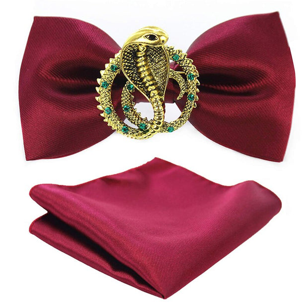 Adjustable Bow Tie Metal Wing Bowtie Pocket Square Towel Handkerchief Gift Set