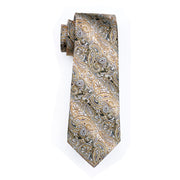 FA-271 Gents Necktie Yellow Paisley 100% Silk Jacquard Tie Hanky Cufflinks Set