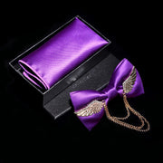 Adjustable Bow Tie Metal Wing Bowtie Pocket Square Towel Handkerchief Gift Set