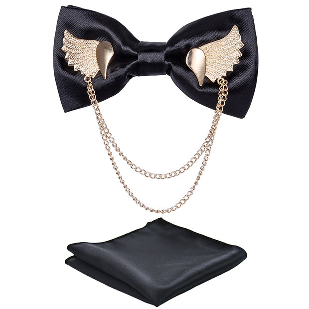 Adjustable Bow Tie Metal Wing Bowtie Pocket Square Towel Handkerchief Gift Set