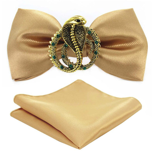 Adjustable Bow Tie Metal Wing Bowtie Pocket Square Towel Handkerchief Gift Set