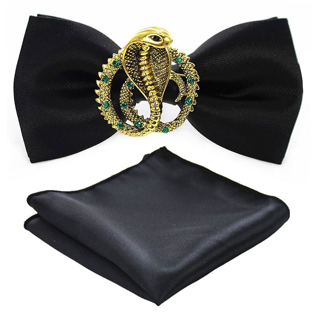 Adjustable Bow Tie Metal Wing Bowtie Pocket Square Towel Handkerchief Gift Set