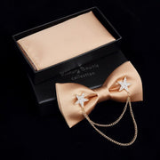 Adjustable Bow Tie Metal Wing Bowtie Pocket Square Towel Handkerchief Gift Set