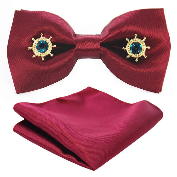 Adjustable Bow Tie Metal Wing Bowtie Pocket Square Towel Handkerchief Gift Set