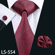 LS-704 Men`s Tie 100% Silk Red Plaid Jacquard Woven Wedding Tie