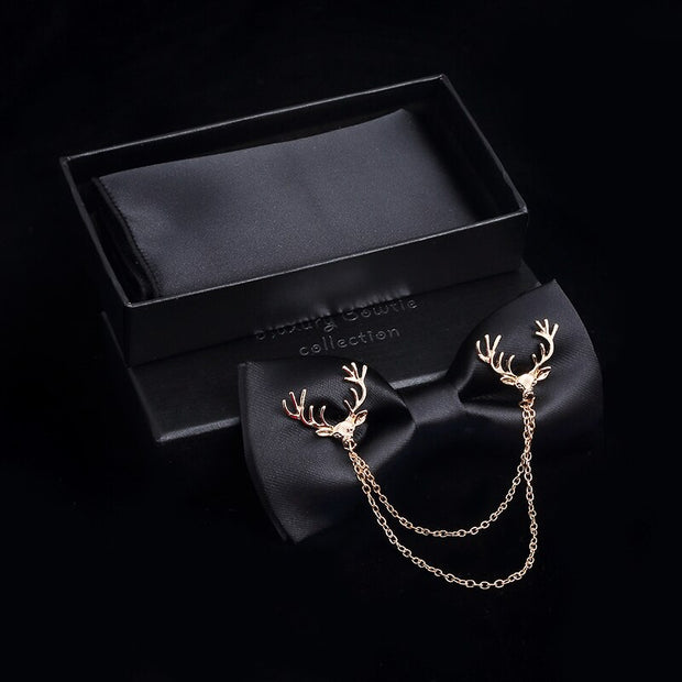 Adjustable Bow Tie Metal Wing Bowtie Pocket Square Towel Handkerchief Gift Set