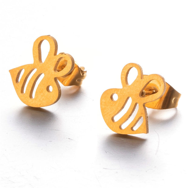 New Minimalist Multiple golden Stainless Steel Animal Heart Cute Stud Earrings