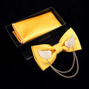 Adjustable Bow Tie Metal Wing Bowtie Pocket Square Towel Handkerchief Gift Set