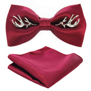 Adjustable Bow Tie Metal Wing Bowtie Pocket Square Towel Handkerchief Gift Set