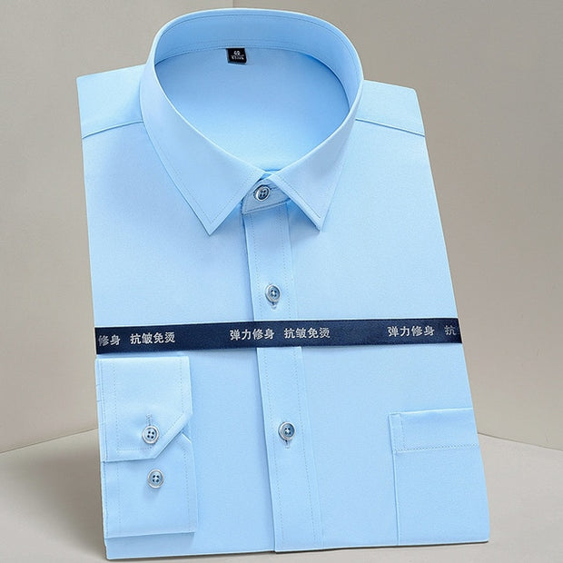 Classic Non Iron Stretch Solid Easy Care Shirt with Pocket Long Sleeve Formal