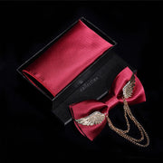Adjustable Bow Tie Metal Wing Bowtie Pocket Square Towel Handkerchief Gift Set