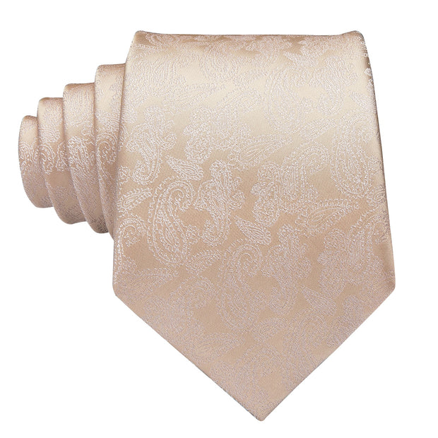 Champagne Ivory White Solid Tie 100% Silk Woven Men Tie Plain Necktie