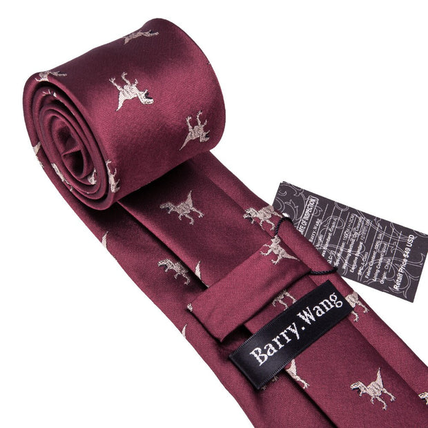 2018 New Arrival Men&#39;s Ties Dinosaur Pattern Red Mens Wedding Neckties