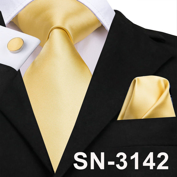 Champagne Ivory White Solid Tie 100% Silk Woven Men Tie Plain Necktie