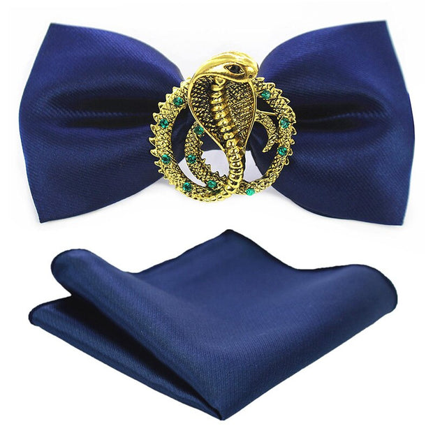 Adjustable Bow Tie Metal Wing Bowtie Pocket Square Towel Handkerchief Gift Set
