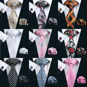 100% Silk Ties Jacquard Woven Gravata Barry.Wang Necktie Hanky Cufflink Sets