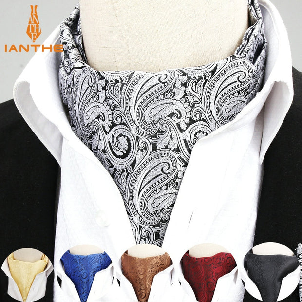 High Quality Men Ascot Neck tie Vintage Paisley Jacquard Woven Necktie