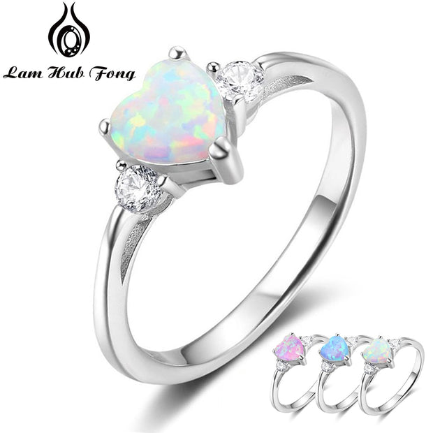 Classic Eternal Heart Rings Silver Color Blue Pink White Opal Women