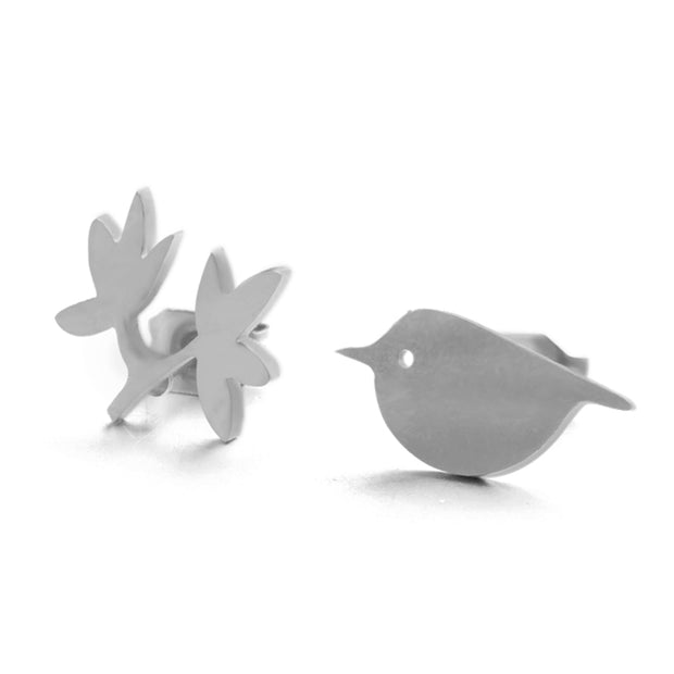 New Arrival Creative Branch Bird Ear Studs For Women Cute mini stainless steel
