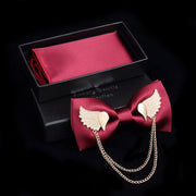 Adjustable Bow Tie Metal Wing Bowtie Pocket Square Towel Handkerchief Gift Set