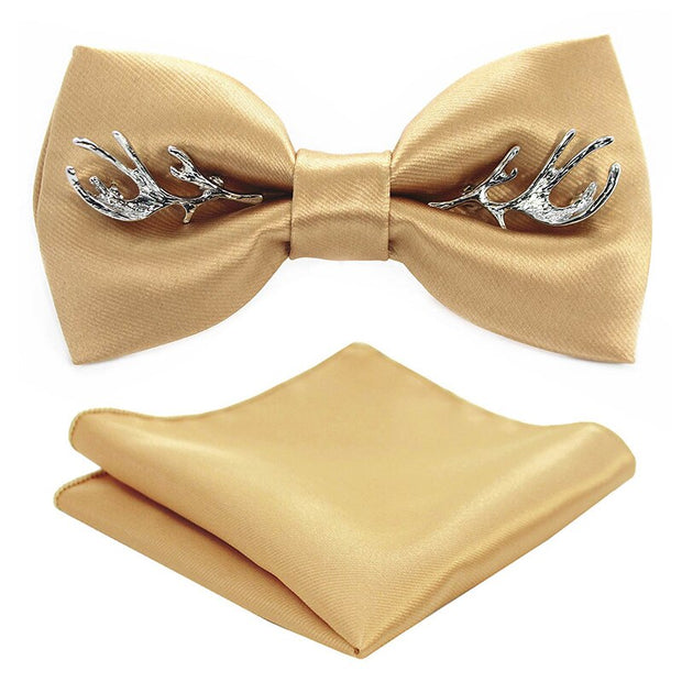 Adjustable Bow Tie Metal Wing Bowtie Pocket Square Towel Handkerchief Gift Set