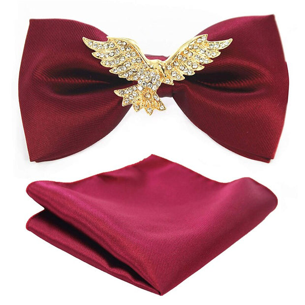 Adjustable Bow Tie Metal Wing Bowtie Pocket Square Towel Handkerchief Gift Set