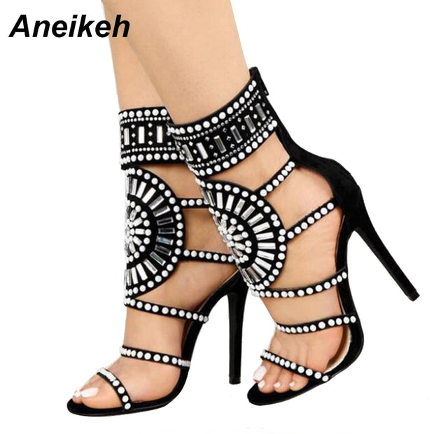 Open Toe Rhinestone Design High Heel Sandals