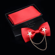 Adjustable Bow Tie Metal Wing Bowtie Pocket Square Towel Handkerchief Gift Set