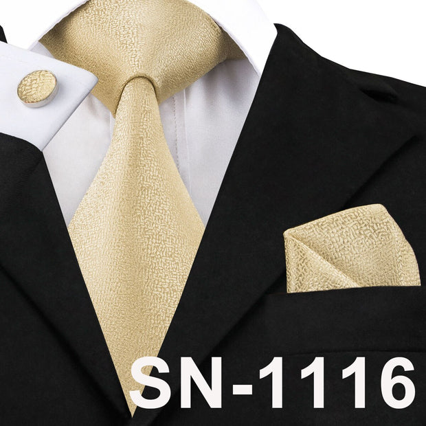 Champagne Ivory White Solid Tie 100% Silk Woven Men Tie Plain Necktie