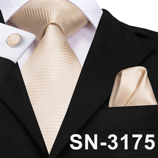 Champagne Ivory White Solid Tie 100% Silk Woven Men Tie Plain Necktie