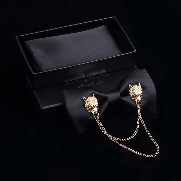 Adjustable Bow Tie Metal Wing Bowtie Pocket Square Towel Handkerchief Gift Set