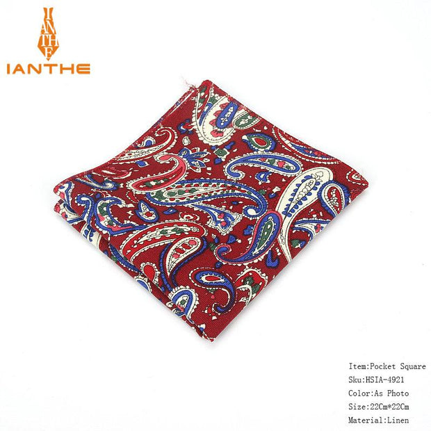 Vintage Linen Paisley Hankies For Men Casual Suits Pocket Square