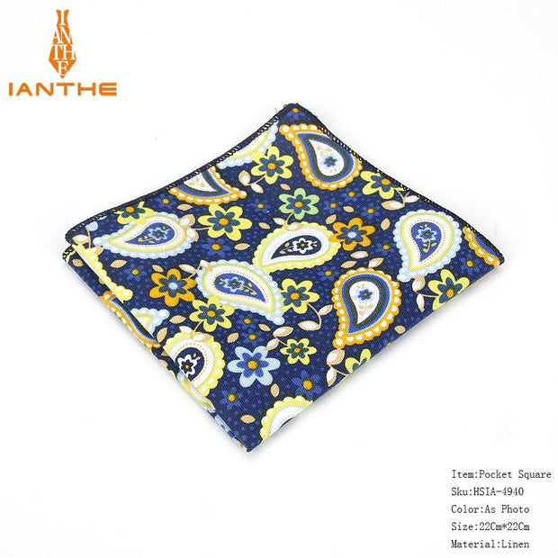 Vintage Linen Paisley Hankies For Men Casual Suits Pocket Square