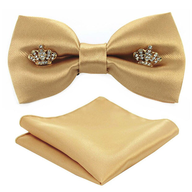 Adjustable Bow Tie Metal Wing Bowtie Pocket Square Towel Handkerchief Gift Set
