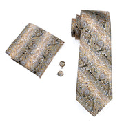 FA-271 Gents Necktie Yellow Paisley 100% Silk Jacquard Tie Hanky Cufflinks Set