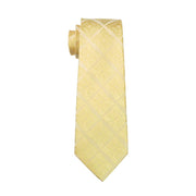 Yellow Novelty Jacquard Woven 100% Silk Brand Tie Hanky Cufflinks Set