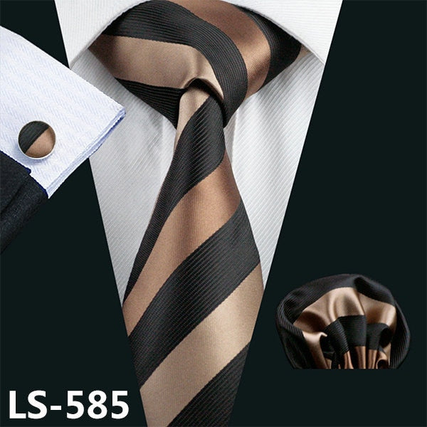 100% Silk Ties Jacquard Woven Gravata Barry.Wang Necktie Hanky Cufflink Sets