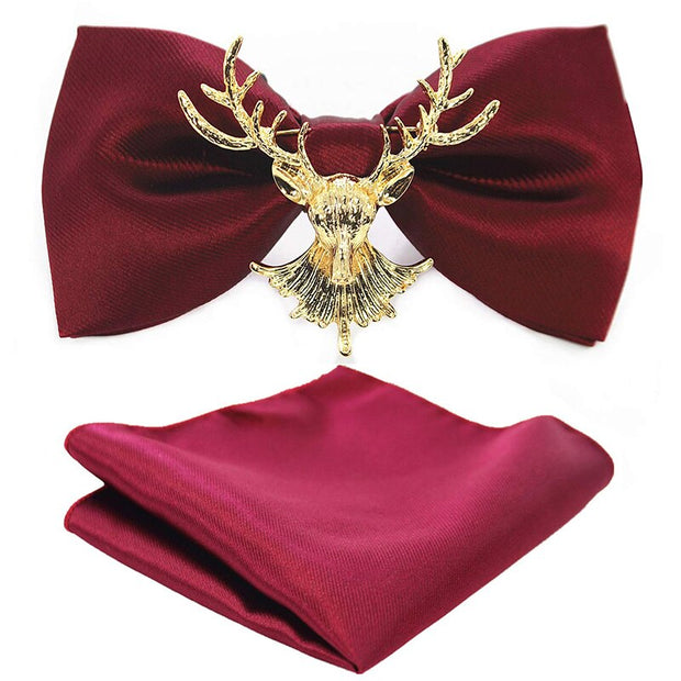 Adjustable Bow Tie Metal Wing Bowtie Pocket Square Towel Handkerchief Gift Set