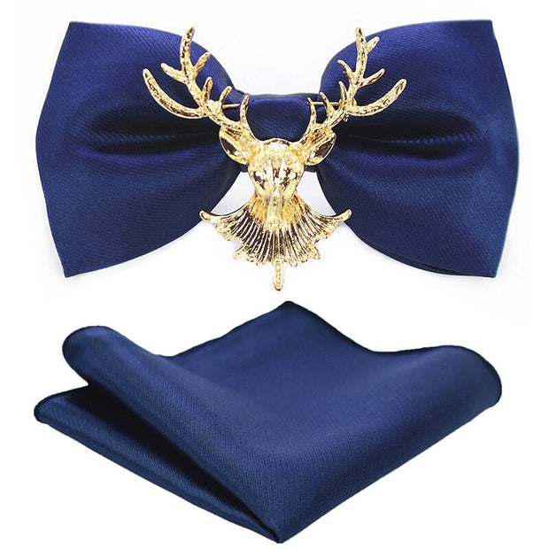 Adjustable Bow Tie Metal Wing Bowtie Pocket Square Towel Handkerchief Gift Set