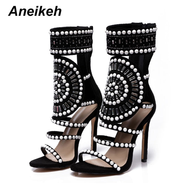 Open Toe Rhinestone Design High Heel Sandals
