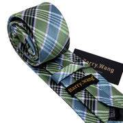 Fashion Luxury Green Plaid 100% Silk Tie Gifts For Men Gifts Suit Wedding Tie