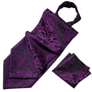 Fashion Black Silk Cravat Ascot Tie For Men Pocket Square
