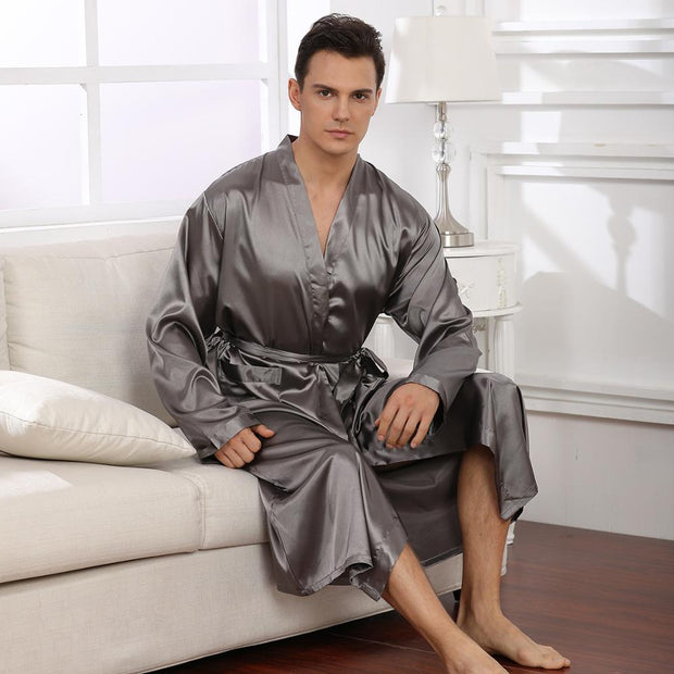 Bathrobe Satin Silk Sleepwear Solid Color Nightwear Kimono High-quality Casual