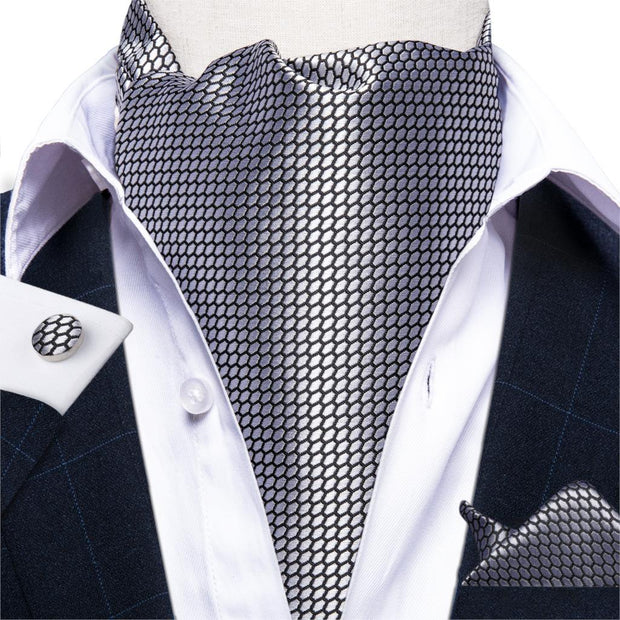DiBanGu Men Luxury Silk Ascot Tie Cravat Tie Handkerchief Cufflinks 3pcs Set