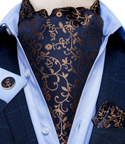 Men Premium Silk Ascot Tie Set Paisley Floral Blue Red Vintage Wedding