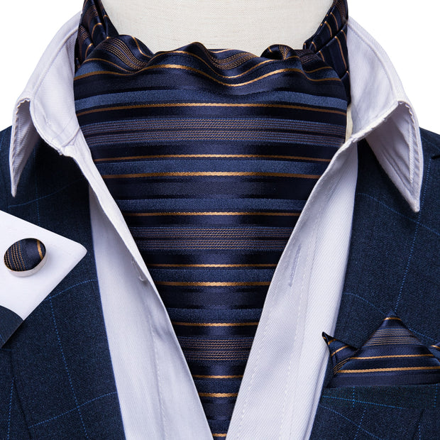 Men Premium Silk Ascot Tie Set Paisley Floral Blue Red Vintage Wedding