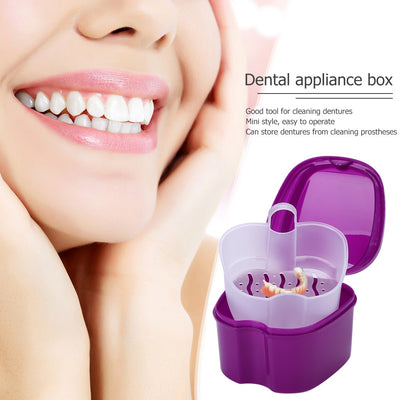 Dental False Teeth Storage Box Denture Bath Box Organizer with Hanging Net