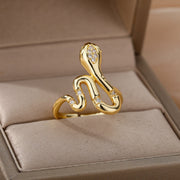 Hip Hop Open Adjustable Gold Color Ring Stainless Steel Zircon